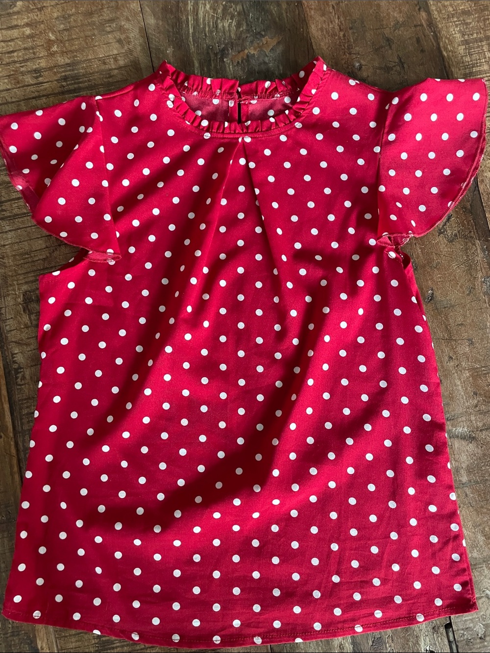 Girls Red Polka Dot Flutter Sleeve Blouse